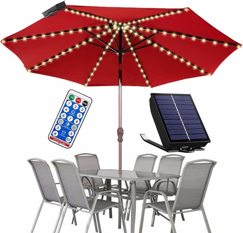 PULIVIA Solar Umbrella Lights Outdoor, Waterproof Solar Powered Patio Umbrella Lights Strings with 104 LEDs 8 Lighting Modes Remote Control, Warm White - Image 1